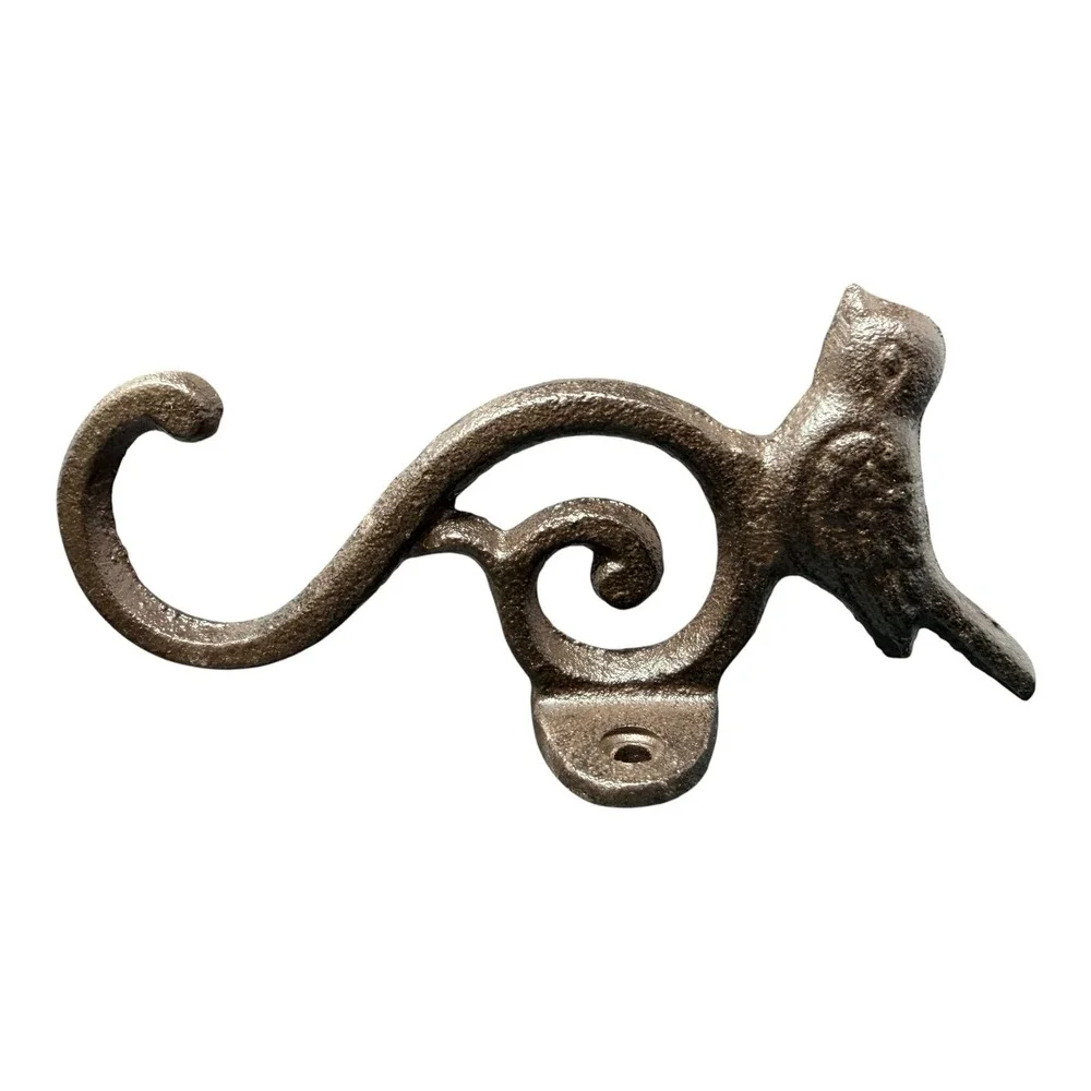 Cast Iron Perched Bird Scroll Wall Hook Rustic Farmhouse Cottage Decor